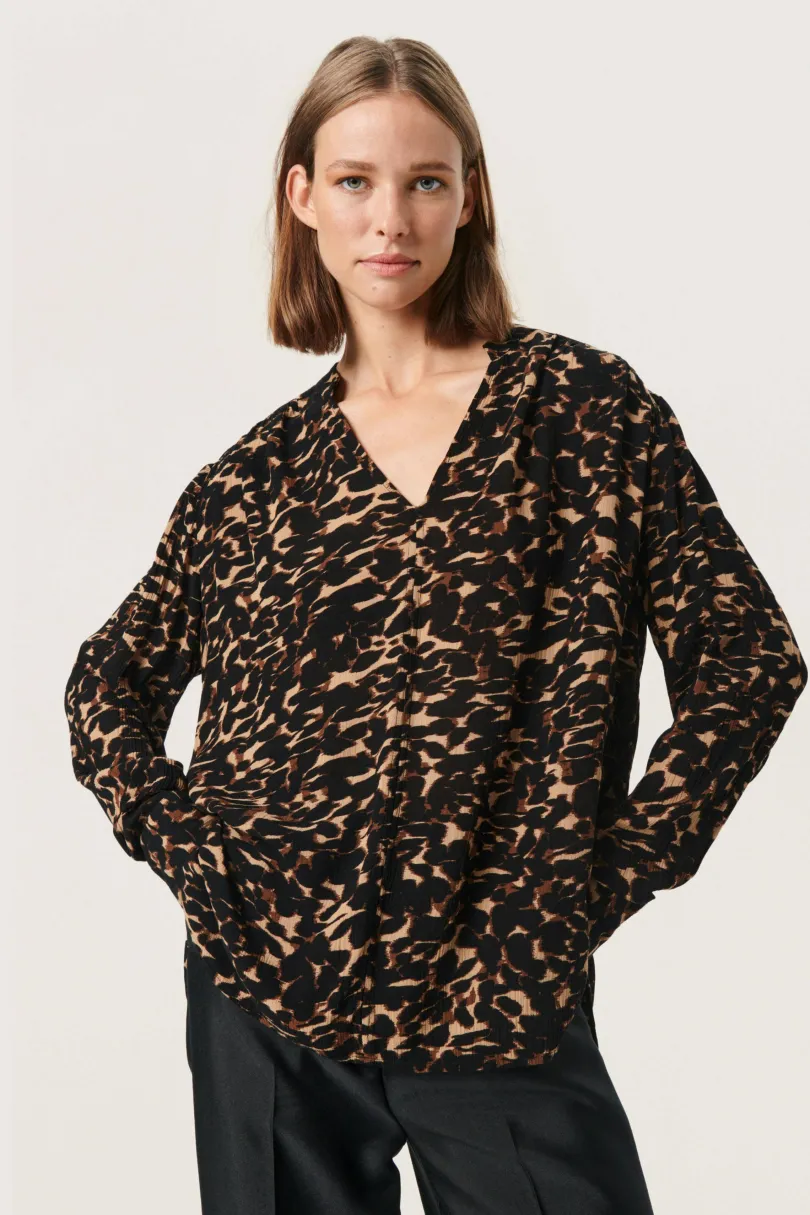 New Soaked in Luxury SLZaya Bluse Tiger´sEyeLeafPrint